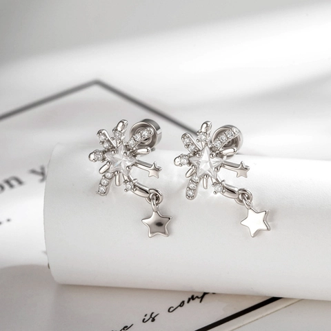 Cartilage Earring Stud Copper Zircon Micro Pave Firework Star Dangle Piercing Jewelry For Women Trendy Sophisticated