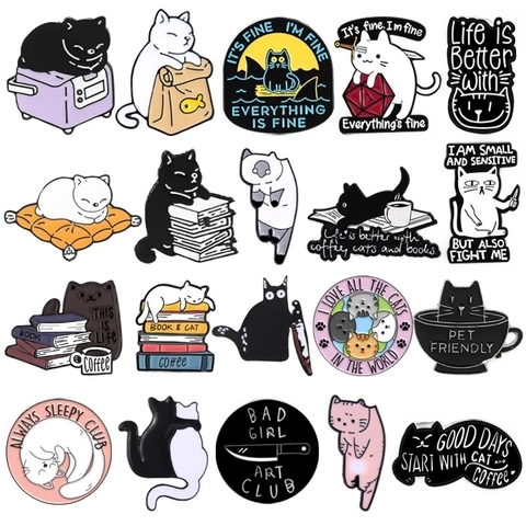 Cartoon Katze Emaille Pin Süße Legierung Brosche Lustige Kaffee Buch Kätzchen Abzeichen Revers Schmuck Dekoratives Accessoire