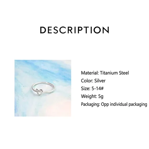 Minimalist Love Knot Heart Ring Titanium Steel Polished High Luster Fashion Band Jewelry Gift For Women Men Unisex Simple