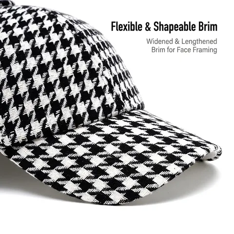 Vintage Houndstooth Checkered Baseball Cap Cotton Polyester Sun Protection Curved Brim Adjustable Retro Hat Men Women