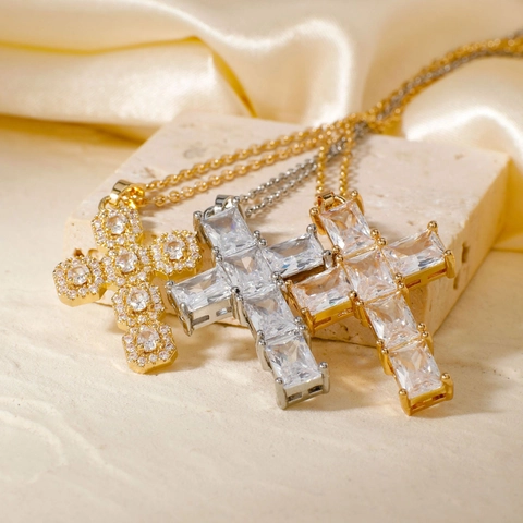 Hip Hop Roestvrij Staal Koper Kruis Hanger Ketting Voor Mannen Vrouwen Goud Zilver Strass Ingelegde Mode Sieraden Cadeau