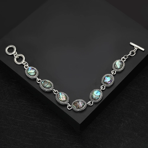 Bracciale In Conchiglia Di Abulone Color Argento Vintage Catena Geometrica Ovale Con Chiusura A T Gioielli Donna