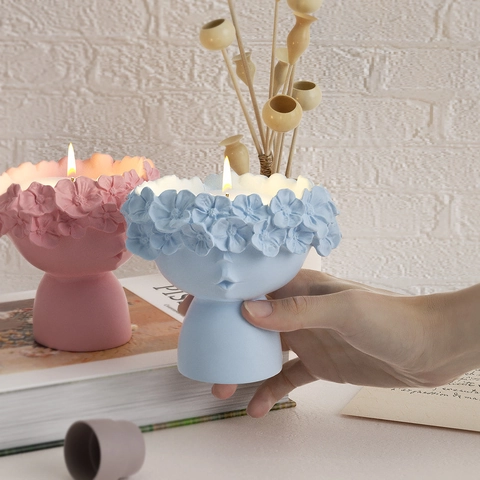 Girl Head Statue Silicone Mold For DIY Candle Holder Planter Flower Pot Resin Epoxy Plaster Portrait Art Goddess Wreath