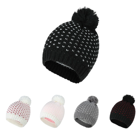 Bonnet En Tricot Avec Pompon Motif Cœur Pois Couvre-chef D'hiver Chaud Pour Femmes