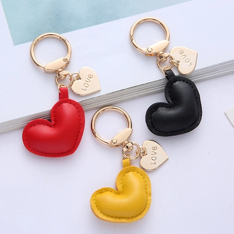 Simple Leather Heart Keychain With Love Metal Tag For Women Car Bag Schoolbag Hanging Pendant Cute Heart Shape Keyring Gift