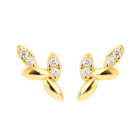 Blatt Ohrstecker 925 Sterling Silber Zirkonia Eingelegt Minimalistischer Schmuck Für Frauen Süßer Stil