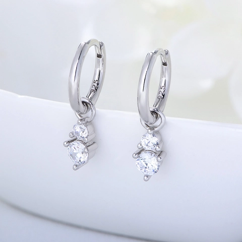 Orecchini a Cerchio in Argento Sterling 925 Con Zirconia per Donna Minimalista Doppia Pietra Huggie Gioielli di Moda