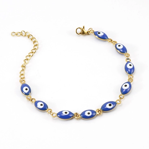 Evil Eye Bracelet Turkish Style Stainless Steel 18K Gold Plated Enamel Eye Charms Protection Jewelry For Women