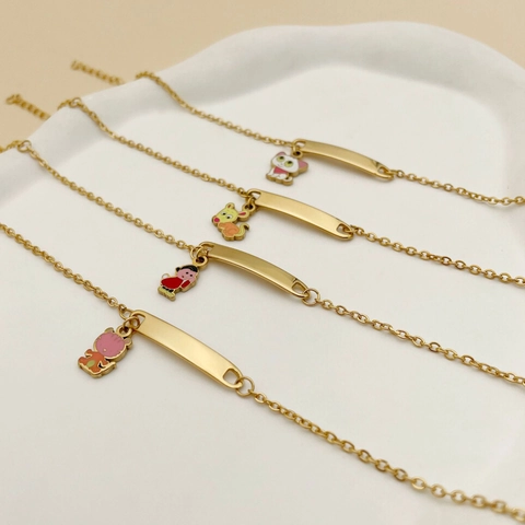 Bracelet d'Identité en Acier Inoxydable avec Pendentif Animal pour Enfants Femmes Plaque d'Identité Plaqué Or Bijoux de Mode Cadeau Accessoire