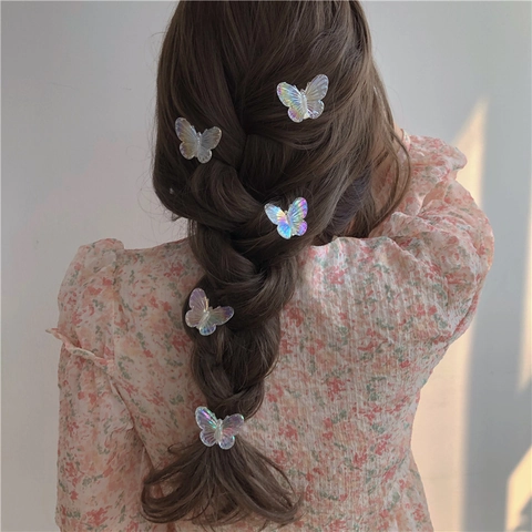 Schmetterling Haarklammern Acryl Bunte Holographische Kleine Seitenclips Süßer Koreanischer Stil Für Frauen Mädchen