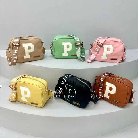 Borsa A Tracolla Da Donna Pelle PU Tracolla Larga Lettera P Moda Urbana Borsa A Spalla Quadrata Casual Quotidiana