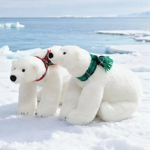Peluche Orso Polare Realistico Animale Di Stoffa Morbido Con Sciarpa Simulazione Decorazione Natalizia Per Bambini