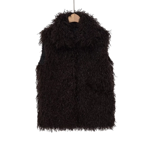 Gilet Fourrure Synthétique Femmes Sans Manches Col Montant Couleur Unie Chaud Décontracté Pour Dames