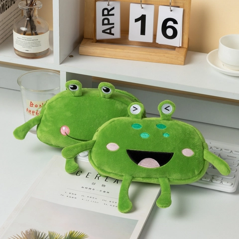 Funny Frog Plush Pencil Case Large Capacity Green Ugly Cute Stationery Bag For Students Desktop Organizer