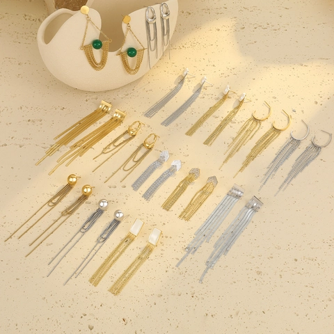Vintage Edelstahl Geometrische Quaste Strass Ohrringe Für Damen Leichtgewicht Mode Lange Fransen Hängen Ohrringe Schmuck