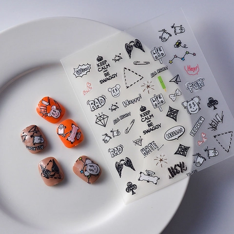 Pegatinas De Arte De Uñas En Relieve 5D Impermeables Autoadhesivas Graffiti Dibujos Animados Alas De Diablo Estilo Y2K
