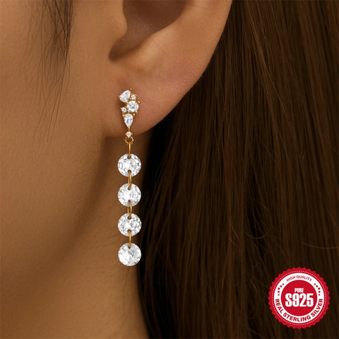 S925 Sterlingsilber Quasten Ohrhänger Für Damen Elegante Zirkonia Lange Dangle Ohrringe Luxus Hochzeit Party Schmuck