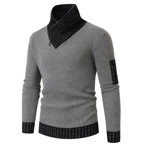 Herren Polyester Strickpullover Rollkragen Reißverschluss Color Block Langarm Lässig Dick Locker