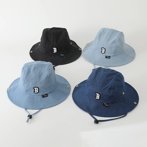 Kids Denim Cotton Bucket Hat Letter Patch Adjustable Windproof Sunshade Outdoor Camping Boys Girls Stylish