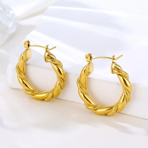 Vintage Touw Twist Hoop Oorbellen Voor Dames Roestvrij Staal 18K Verguld Gevlochten Geometrisch Retro Sieraden