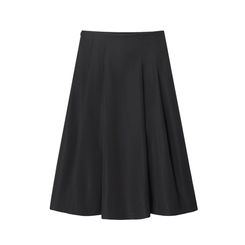 Women Elegant Pleated A-Line Midi Skirt High Waist Solid Color Polyester Fashion Streetwear With Belt