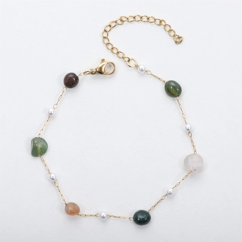 Bracelet De Cheville En Künstliche Perles De Pierre Naturelle Chaîne En Acier Inoxydable Plqué Or 18K Bijoux Ethniques
