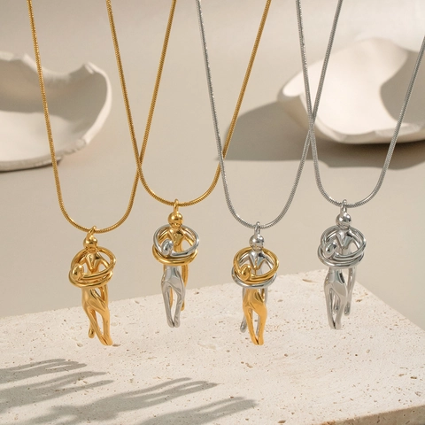 Abstrakte Umarmung Halskette Edelstahl Wasserdicht Hypoallergen Romantischer Minimalistischer Schmuck Geschenk Damen