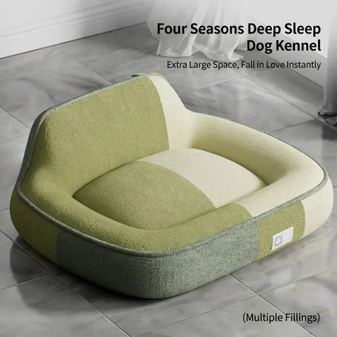 Huisdierbed Sofa Hond Kat Nest Met Nekbeschermer Rugleuning PP Katoen Vulling Alle Seizoenen Patchwork Gebreid Pluche Warm
