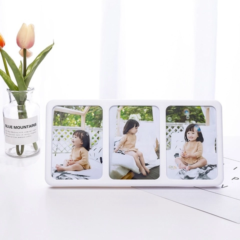 Cadre Photo Triple Fenêtre Moderne Minimaliste PVC Plastique Cadre Mural Bureau Support Coins Arrondis Décoration