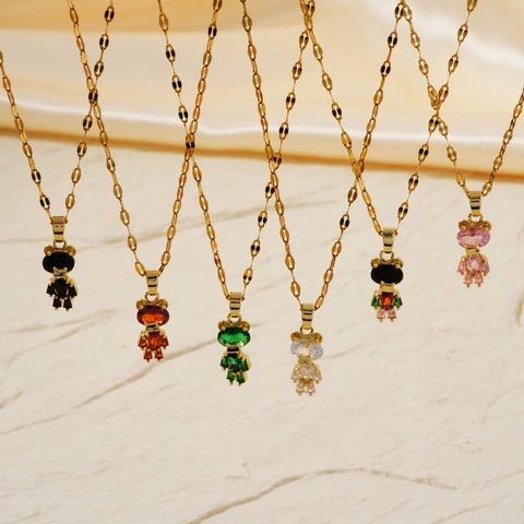 Copper Bear Pendant Necklace With Colorful Zircon Crystal Fashion Minimalist Light Luxury Jewelry For Women