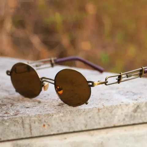Occhiali Da Sole Rotondi Steampunk Montatura In Metallo Retro Aste Meccaniche Svuotate Protezione UV400 Uomo Donna