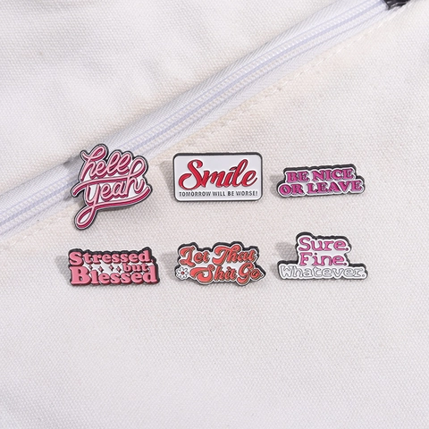 Creative Alloy Enamel Letter Brooch Pin Funny Motivational Quote Badge Smile Hell Yeah For Bags Clothing Hat Accessories