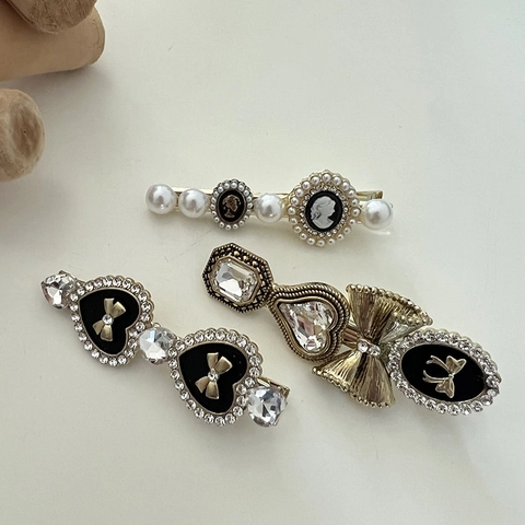 Fermagli Per Capelli In Lega Vintage Francese Con Künstliche Perle Sintetiche Strass Cuore Fiocco E Cammeo Molletta Laterale Donna