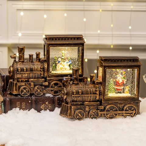Weihnachts Schneekugel Laterne Zug LED Licht Musik Glitzer Vintage Bronze Tischdekoration Feiertagsdekoration