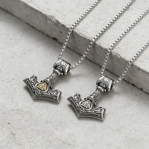 Collier Pendentif Marteau De Thor Mjolnir Acier Inoxydable Viking Rune Nordique Valknut Punk Bijoux Vintage Pour Hommes