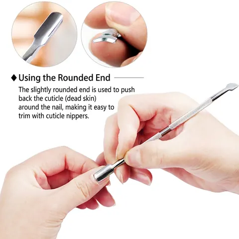 Stainless Steel Double Ended Cuticle Pusher Nail Remover Tool For Manicure And Pedicure Non Slip Handle Dead Skin Cleaner