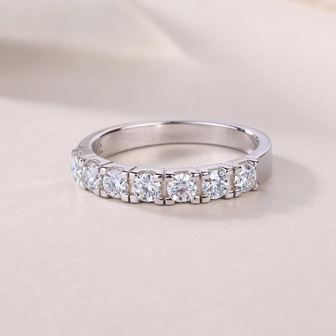 Exquisite S925 Sterling Silver Moissanite Row Ring Brilliant Cut Eternity Band Plated Gold Rose Gold Jewelry For Women