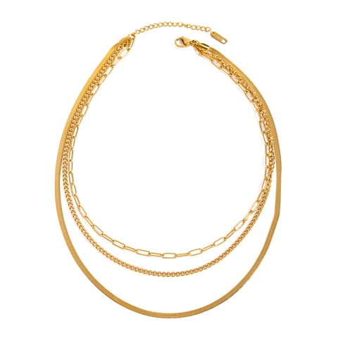 Collana Tripla In Acciaio Inossidabile Placcato Oro 18K Catena Serpente Graffetta Resistente All'acqua Ipoallergenico Gioielli Donna