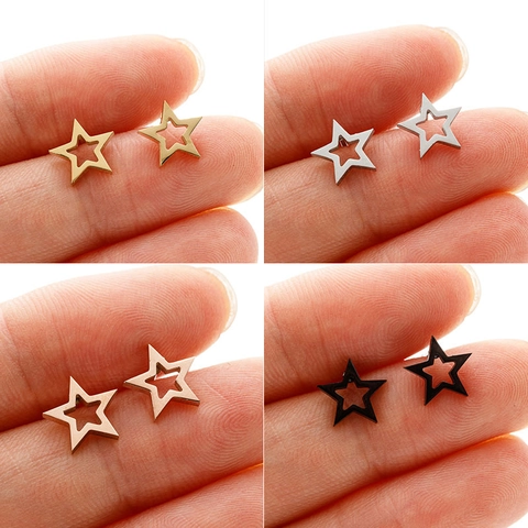 Star Stud Earrings Stainless Steel Geometric Hollow Out Minimalist Jewelry For Women