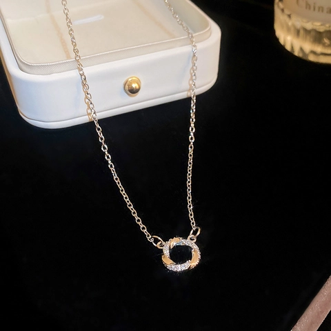 Collana Con Pendente A Cerchio Minimalista Acciaio Inossidabile Zirconia Intarsiata Gioielli Eleganti Per Donna
