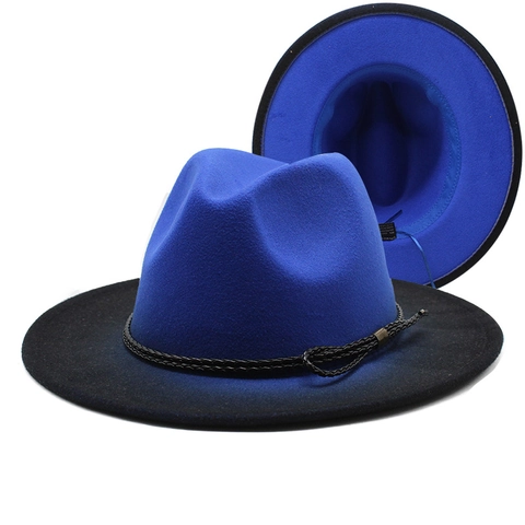 Fedora Hut Mit Breiter Krempe Farbverlauf Patchwork Baumwolle Polyester Wollfilz Jazzhut Mit Geflochtenem Seil Für Damen Herren