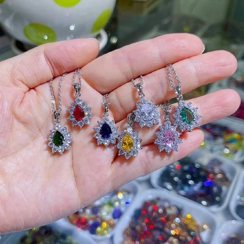 Vintage Kupfer Zirkonia Kristall Wassertropfen Anhänger Halskette Eingelegt Bunte Edelstein Wasser Tropfen Choker Für Damen Schmuck