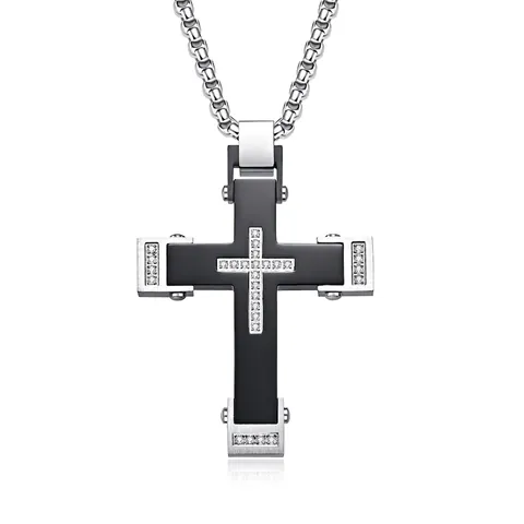 Roestvrijstalen Kruis Hanger Ketting Met Zirkonia Punk Gothic Sieraden Voor Heren En Dames
