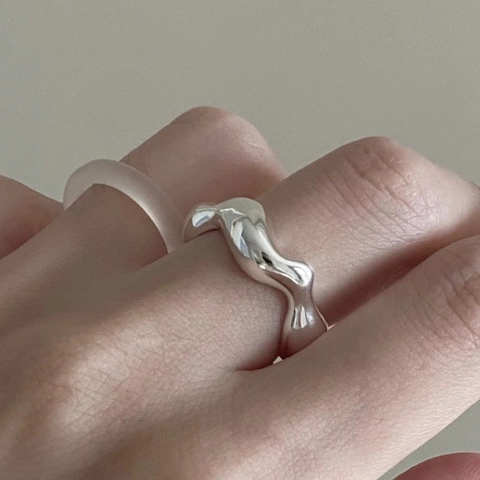 Anello In Argento Sterling 925 Trama Lavica A Onde Irregolari Gioielli Minimalisti Lucidi Per Donna Moderno