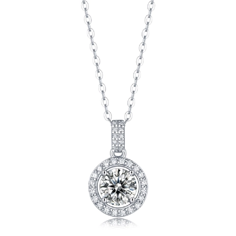 Collana In Moissanite Halo Tondo Argento Sterling 925 Pendente Taglio Brillante Gioielli Eleganti Regalo Per Donne