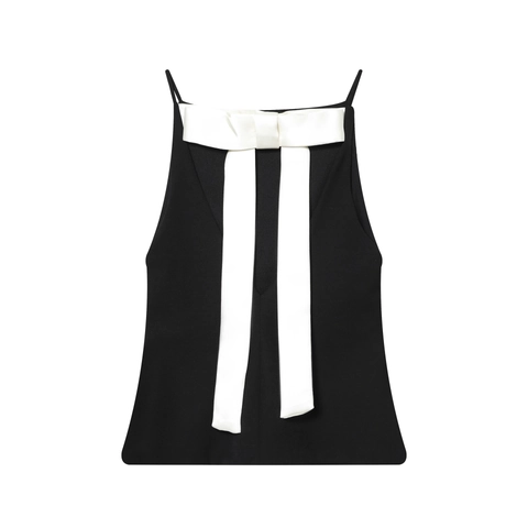 Sexy Women Slim Fit Cami Top Acrylic Fabric Contrast Color Large Satin Back Bow Elegant Casual Sleeveless Streetwear