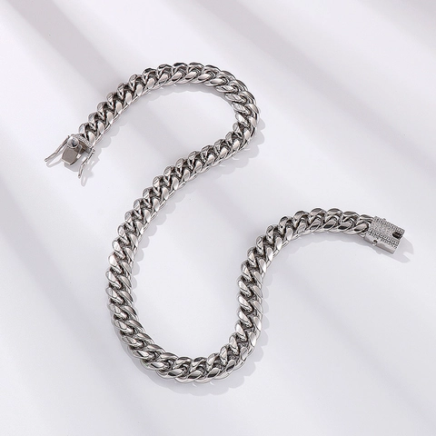 Hip Hop Cuban Link Necklace And Bracelet For Men Stainless Steel Chunky Chain With Rhinestone Box Clasp Punk Jewelry