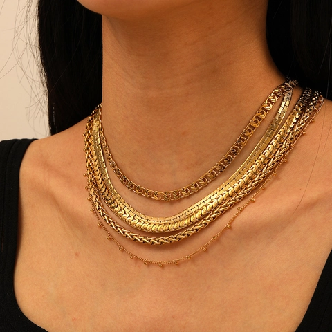 Stainless Steel Necklace For Women 18K Gold Plated Minimalist Chain Snake Bone Bead Clavicle Jewelry Gift