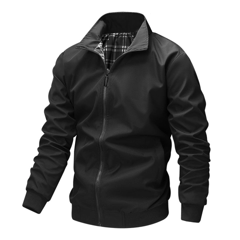Giacca Casual da Uomo con Collo in Piedi e Fodera a Quadri Antivento Leggera Bomber Outwear con Cerniera Manica Lunga