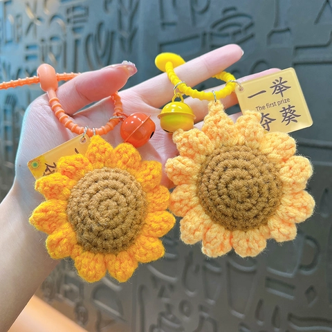 Handmade Crochet Sunflower Graduation Keychain Graduation Cap Flower Bouquet Key Ring Students Exam Success Success Gift Keychain
